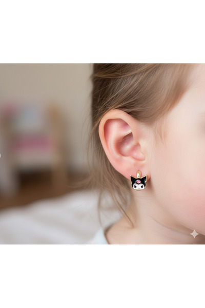 iky aksesuar Kuromi Çocuk Çelik Küpe