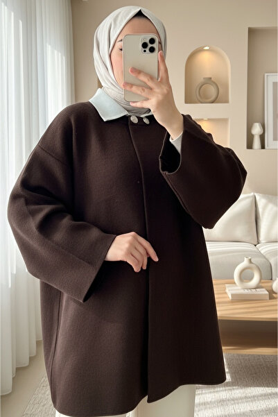 HİJABAYA Çift Düğmeli Salaş Triko Panço