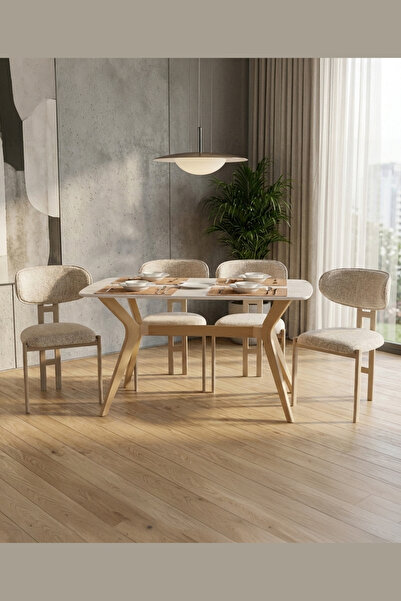 PLASMOB 80x120 Mutfak Masası Takımı 1 Masa + 4 Sandalye Salon Masası Viktoria...