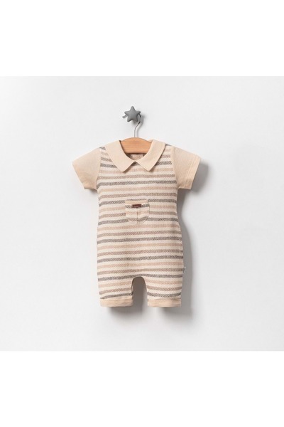Jolly Joy Muslin Baby Boy Jumpsuit with Front Pocket Beige