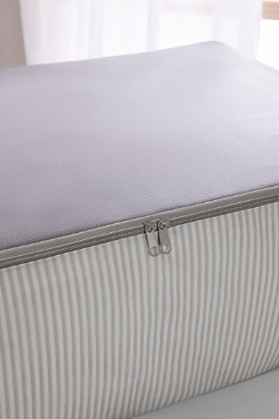 Ocean Home Textile 4 Adet Mega Boy Gri Çizgili Baza Altı Yastık Yorgan Kazak Hurcu 74x46x22