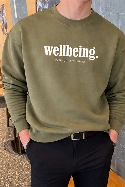 COMBİNE MİCHAİL Wellbeing Themed Printed Men's Khaki Sweatshirt