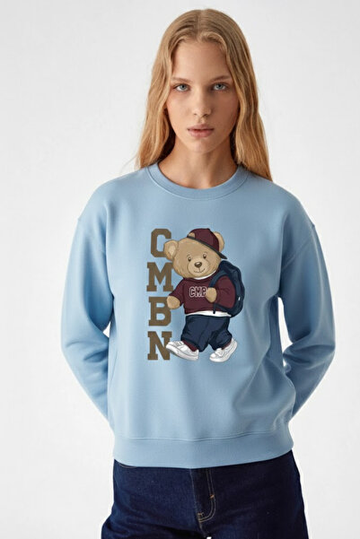 COMBİNE MİCHAİL Women's Cmbn Teddy Bear Printed B.Blue Sweatshirt