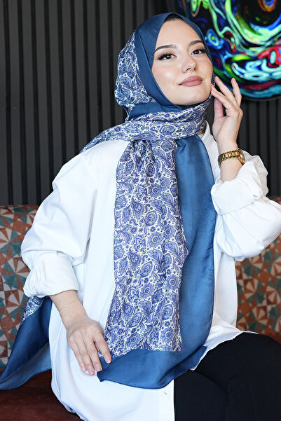 AFVENTE Σάλι από μαλακό βαμβάκι με σχέδιο λουλουδιών σε τιρκουάζ