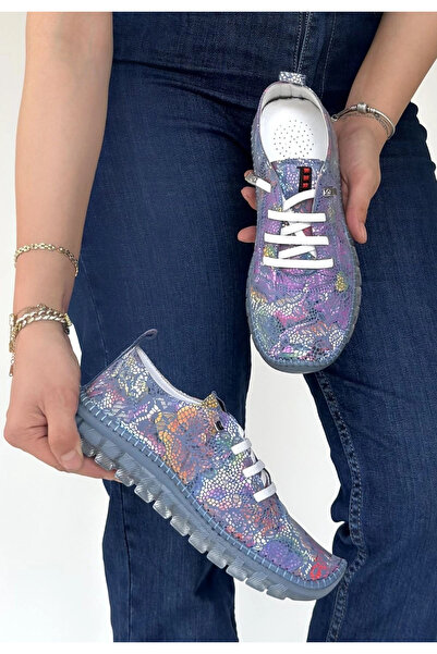 ARMÜZ Jiten Purple Patterned Leather Lace-Up Sports Shoes