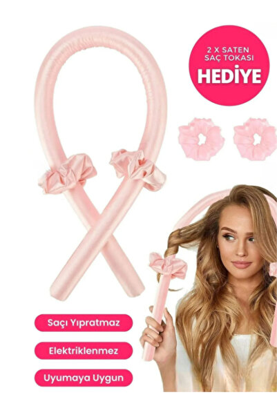 Acarlar Ticaret مجموعة أدوات تصفيف الشعر بدون حرارة من الساتان الوردي البودرة...