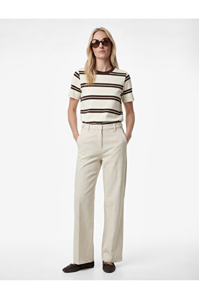 Koton Regular Fit Kısa Kollu Bisiklet Yaka Çizgili Tişört