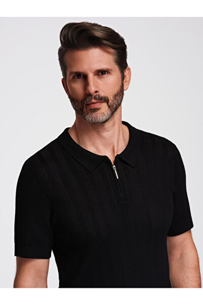 OMBRE Durchbrochenes Herren-Poloshirt mit Reißverschluss am Halsausschnitt - ...