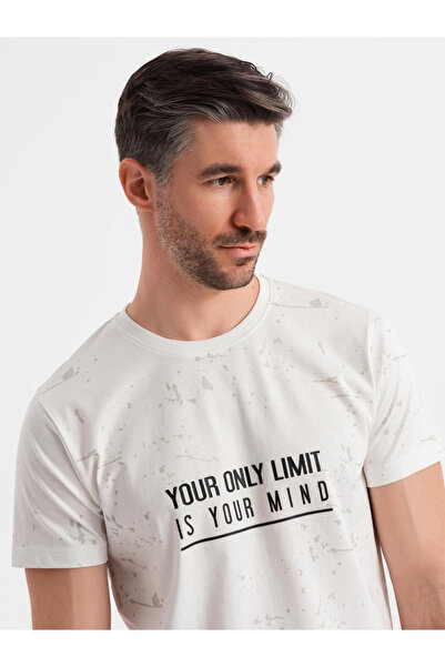 OMBRE Bedrucktes Herren-T-Shirt mit Rundhalsausschnitt - Weiß OM-TSFP-0187