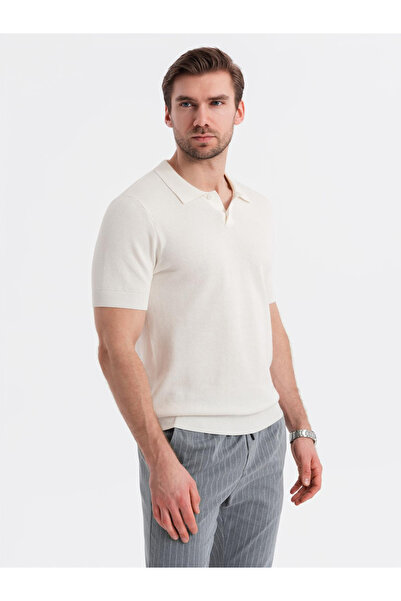 OMBRE Poloshirt aus strukturiertem Baumwollstrick für Männer - Weiß OM-POSS-0117