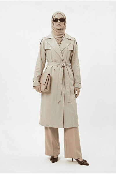 Armine TREND Kruvaze Kapamalı Düğmeli Belden Kuşaklı Kap Küf Yeşili 26YT707