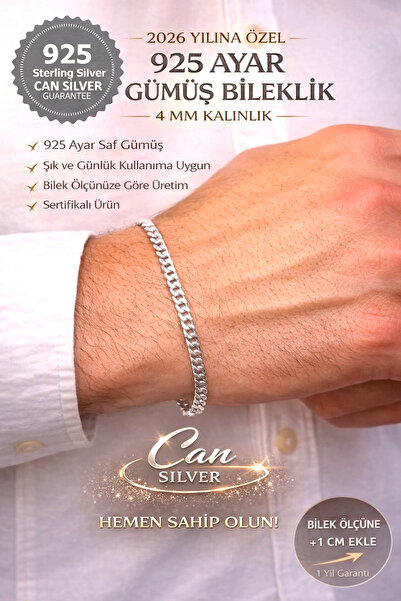 CAN SİLVER 925 Ayar Gümüş 4mm Gurmet Zincir Erkek Bileklik-Özel Hediye Kutulu...