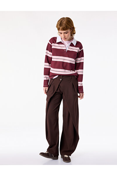 Koton Comfortable Fit, Layered Detail, Buttoned Wide-Leg Trousers