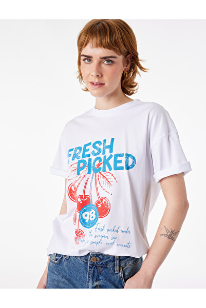 Koton Comfortable Fit Short Sleeve Crew Neck Cotton Cherry Printed T-Shirt