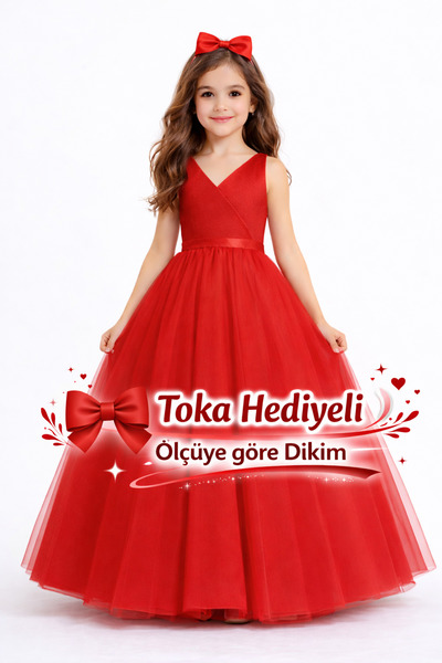 SUNEH Kız çocuk Kırmızı Anvelop Mezuniyet Doğum Günü Elbise