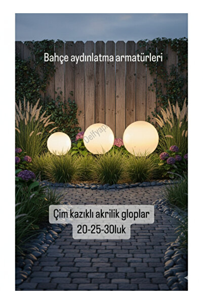 Bahçe ve Zemin Kazıklı Akrilik 3lü Set Glop Çim Aydınlatma Armatürü 20-25-30luk