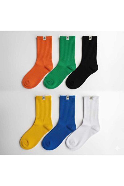 THAGOS 6'lı Düz Sade Desensiz Renkli Çorap Set