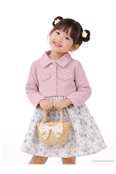 Kumru Civil Girls Φλοράλ 2 τεμάχια φόρεμα 2-5 ετών με σακάκι - Πούδρα