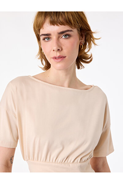 Koton Short Sleeve Viscose Blend Boat Neck Crop T-Shirt