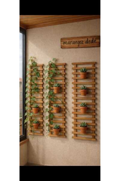 KOVANCI AHŞAP SAKSILIK SAKSI STANDI DEKORATİF 3 LÜ DUVAR RAFI 100 x 24 cm