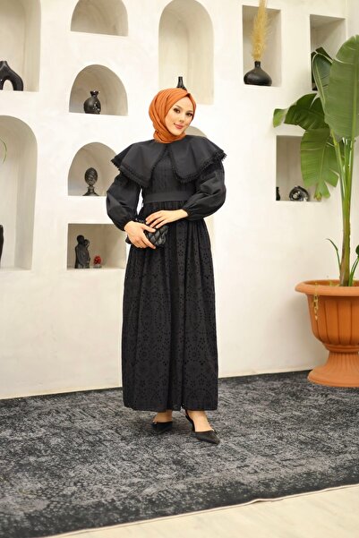 PİNK FLY Rochie Hijab din dantelă din broderie cu dantelă - Guler pentru bebe...