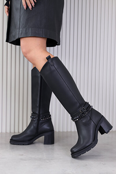 Stil Durağı tambow model 5 cm topuklu yeni sezon uzun çizme SIYAH