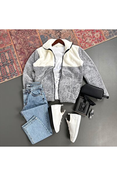 tiggir moda Oversized Piece Full Zip Plush Jacket and Denim Pants, 2-Piece Set