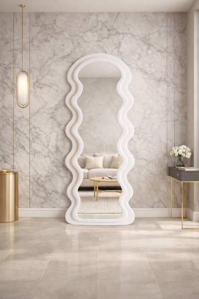 elissa home MONZA Kumaşlı Boy Aynası - Modern Dalgalı Tasarım Büyük Boy Ayna ...