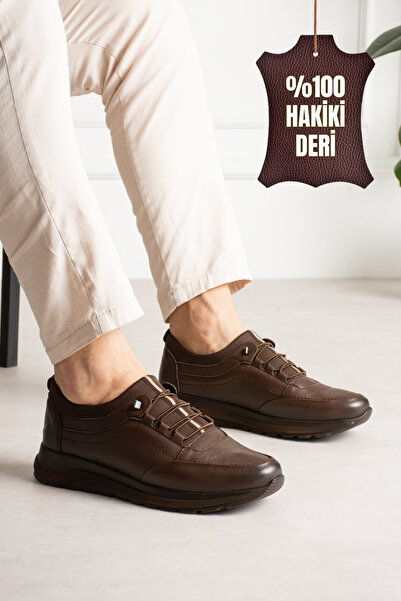 Victoris Hero Genuine Leather Brown Men's Casual Sneaker Shoes with Elastic A...