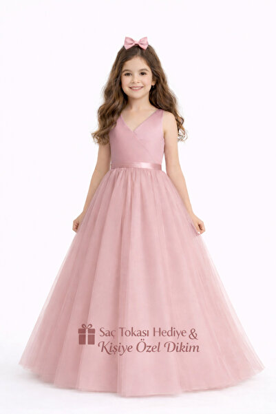 NSMLİFE Kız Çocuk Kişiye Özel Dikim PUDRA Anvelop Abiye Elbise Doğum Günü Elbise