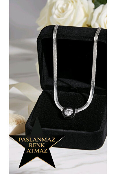 stainless steell 316 L Silver Stone Italian Chain Stainless Steel Women's Nec...