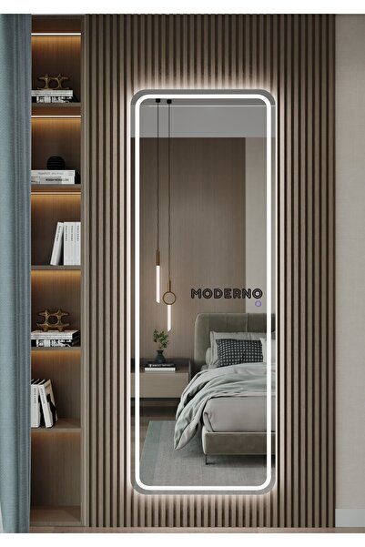 RİCAS DESİGN 120x60 Cm Beyaz Salon Duvar , Boy Duvar Aynası Ledli Kumlamalı B...