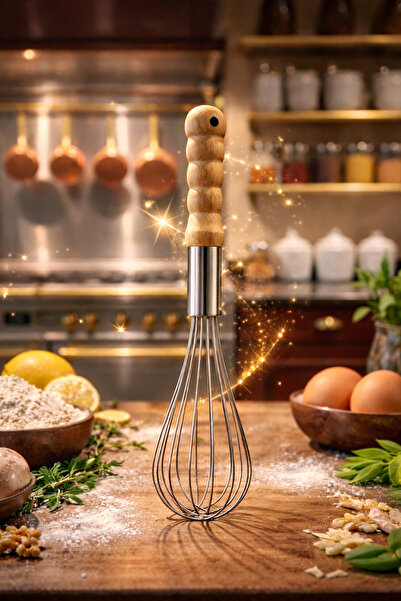 Kristella Profesyonel Paslanmaz Çelik Ahşap Saplı Çırpıcı