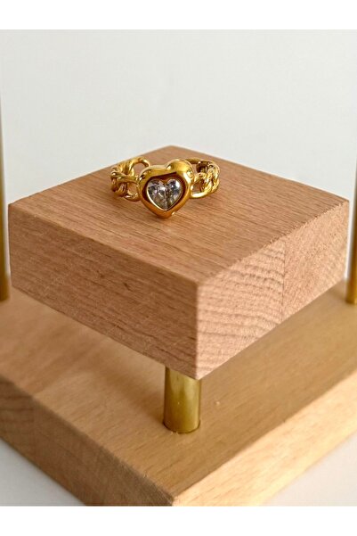 FIERA JEWELRY خاتم قلب نسائي من الفولاذ باللون الذهبي قابل للتعديل