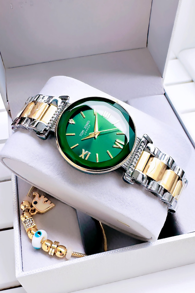 Tom Jones ساعة يد نسائية أصلية هدية بلونين وسوار فولاذي مقاوم للماء - مع سوار...