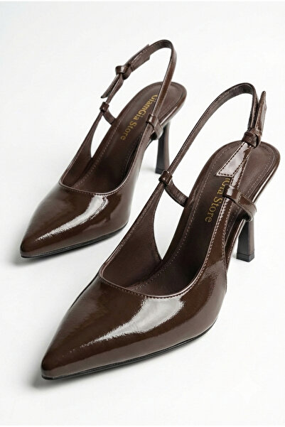 GİAMGİA STORE Rugan Bantlı Topuklu Kadın Stiletto | Siyah Kahve Rugan Kemerli...