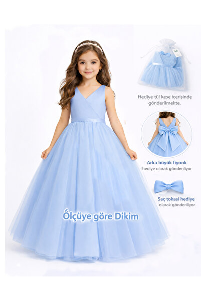 SUNEH Kız çocuk Bebe Mavisi Anvelop Mezuniyet Doğum Günü Elbise