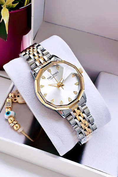 Tom Jones Kadın Kol Saati 3 Atm Su Geçirmez Iki Renk Çelik Kordon Bileklik He...