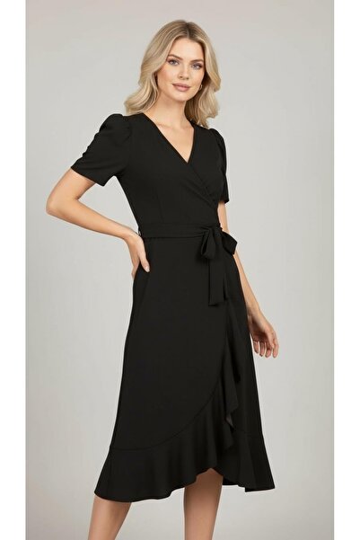 rengamoda Γυναικείο Μαύρο, Κρεπ Ύφασμα Μίντι Μήκος Ζώνη Αποφοίτησης Νυφικό Κο...