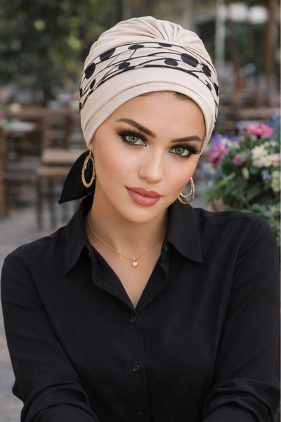 Aişe tesettür Șapcă cu bandă cu model negru de piatră