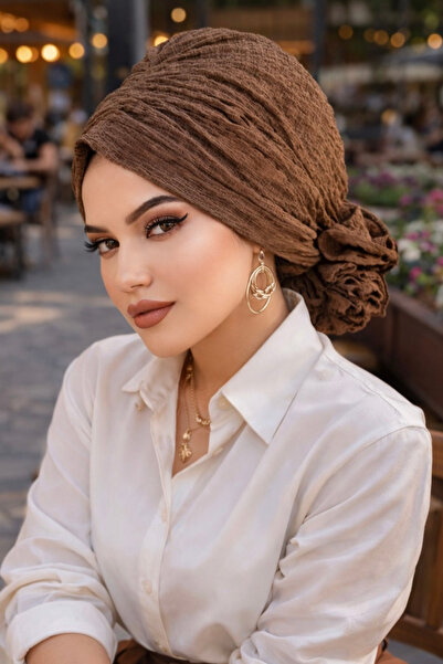 Aişe tesettür Svetlo braon Crinkle buckle Bonnet