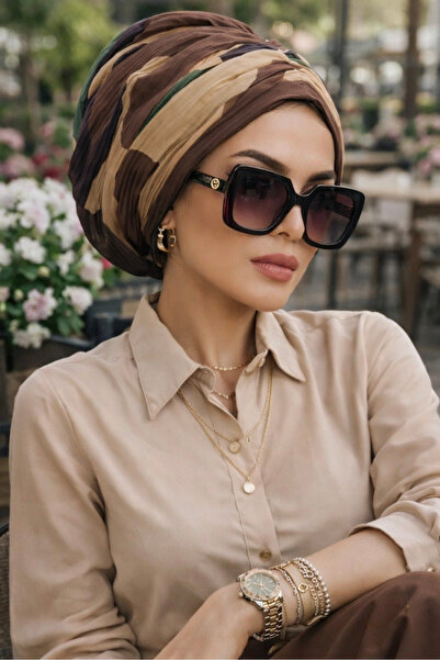 Aişe tesettür OUTLET- Kamuflaj Desen Piliseli Tokalı Bone