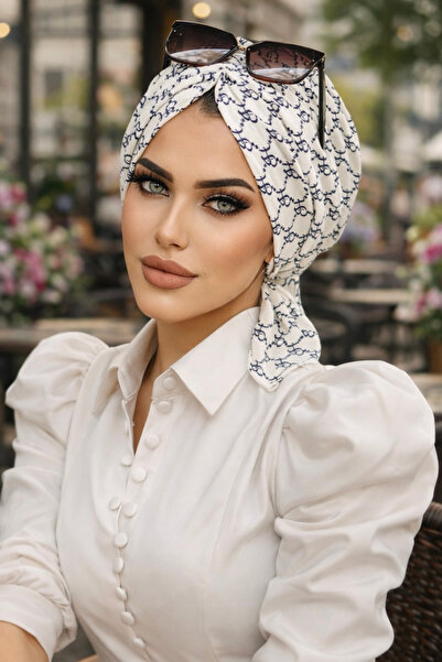 Aişe tesettür Saks Bela Retro uzorak Buckle Bonnet
