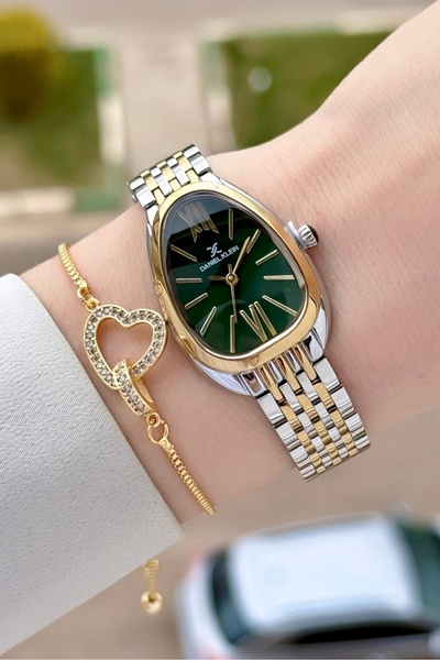 Daniel Klein Dial Green Code Gold Silver Color 25 mm Women Wrist Watch & Brac...