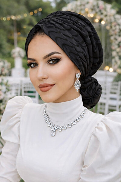 Aişe tesettür Șapcă cu cataramă din tul cu model negru