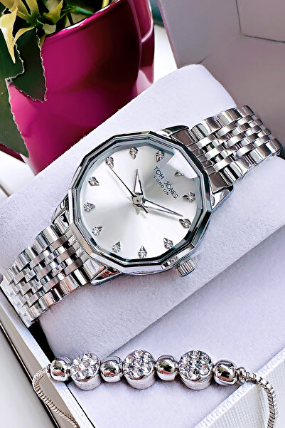 Tom Jones Kadın Kol Saati 3 Atm Su Geçirmez Gümüş Renk Çelik Kordon + Bilekli...