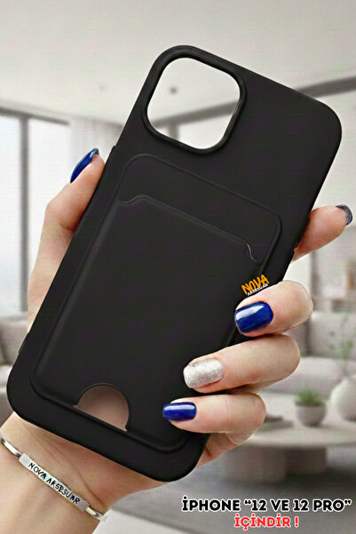 cepmoda iPhonE "12 & 12 PRO" Kartlıklı İnce Esnek Telefon Kılıfı "SİYAH" Kart...