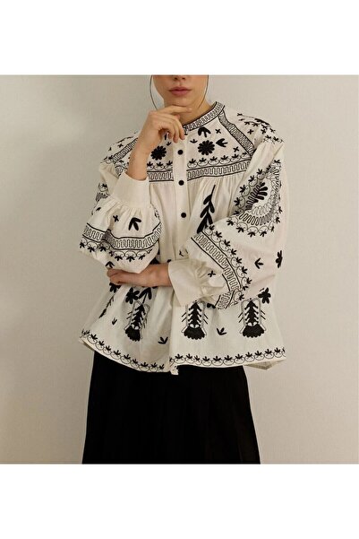 Lavanta Tekstil Cămașă brodată o supradimensionat