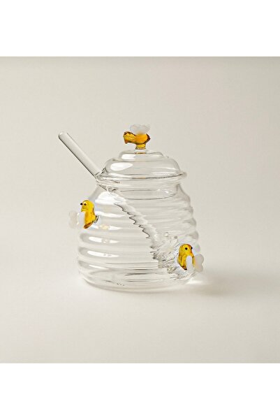 mirena ateiler Arı Figürlü Cam Bal Kavanozu – Şık & Dekoratif Tasarım 450ml