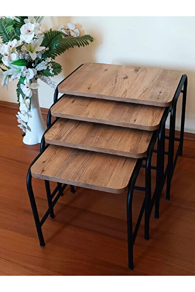 HOMEBELLA Valencia 4'lü Zigon Sehpa Takım Metal Statik Siyah Ayak Üreticiden